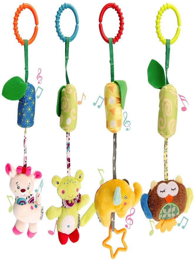 Sealive 4 Packs Baby Stroller Toys Car Seat Hanging Bell For Boys Girls,Adorable Animal Infant Play Music Crib Toy Carseat Rattles Educational Toys,Kids Hand Bell Puppet With Cute Wind Chime And Squeak - Image 1